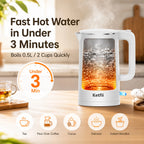 1500W fast boiling electric kettle heats 0.5L of water in under 2 minutes for tea and coffee