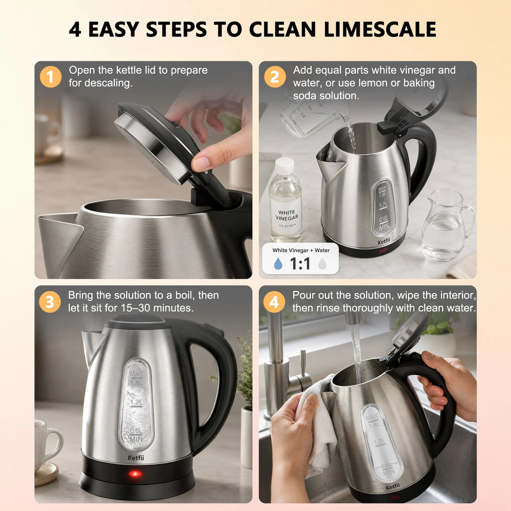 How to descale Ketfii 1.8L stainless steel electric kettle in 4 easy steps