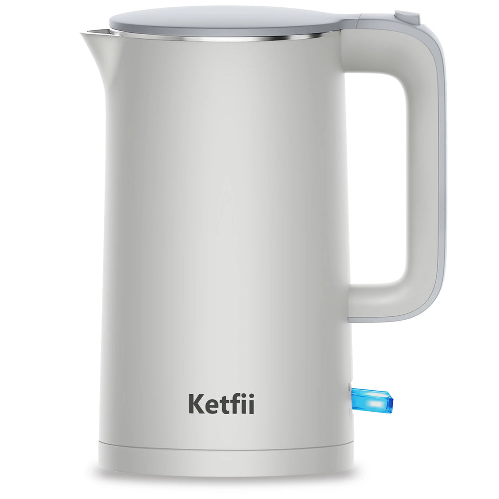 Ketfii 1.7L gray double-wall stainless steel electric kettle with 1500W fast boiling