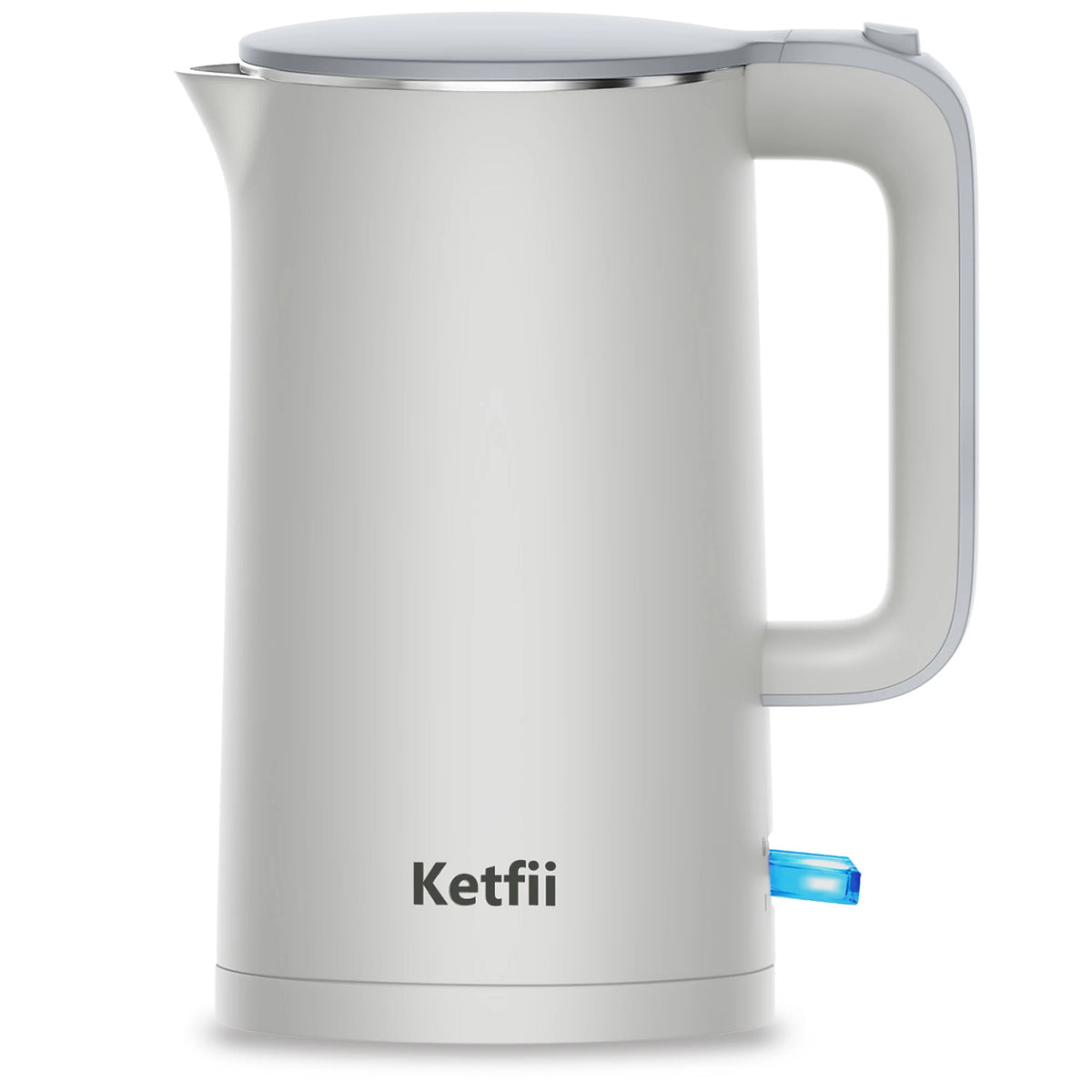 Ketfii 1.7L gray double-wall stainless steel electric kettle with 1500W fast boiling