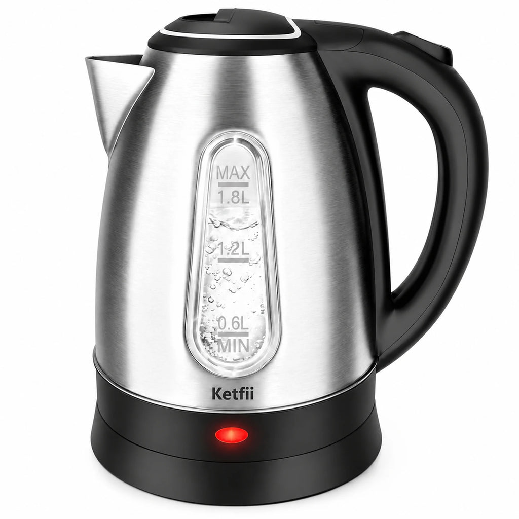 Ketfii 1.8L stainless steel electric kettle with water level window