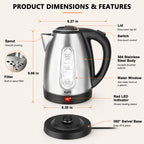 Ketfii 1.8L stainless steel electric kettle dimensions and product features