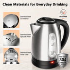 Ketfii electric kettle with 304 stainless steel interior lid spout and filter