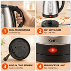 Ketfii electric kettle with cool-touch handle 360 degree swivel base and red indicator light