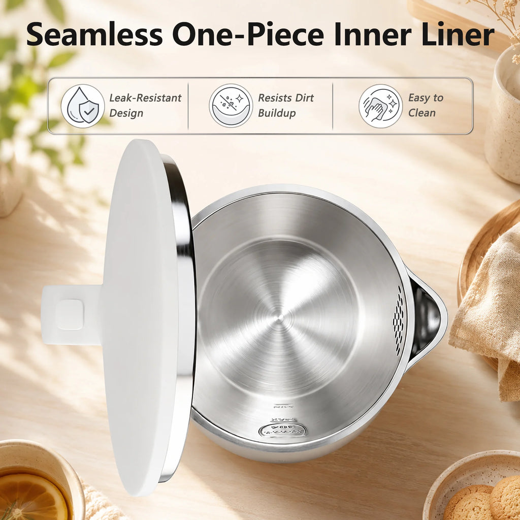 Ketfii stainless steel electric kettle with seamless one-piece inner liner for easy cleaning