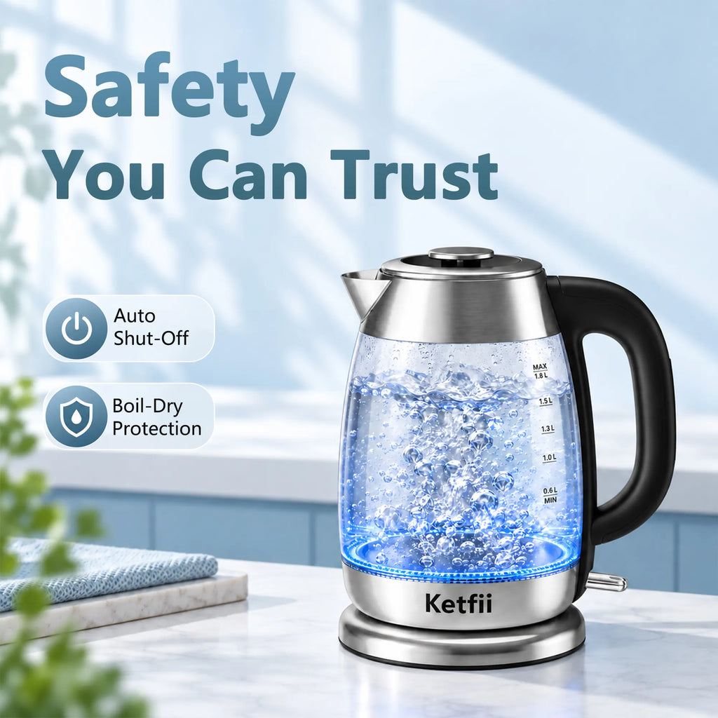 Safe Boiling with Auto Shut-Off Protection ketfii electric kettle
